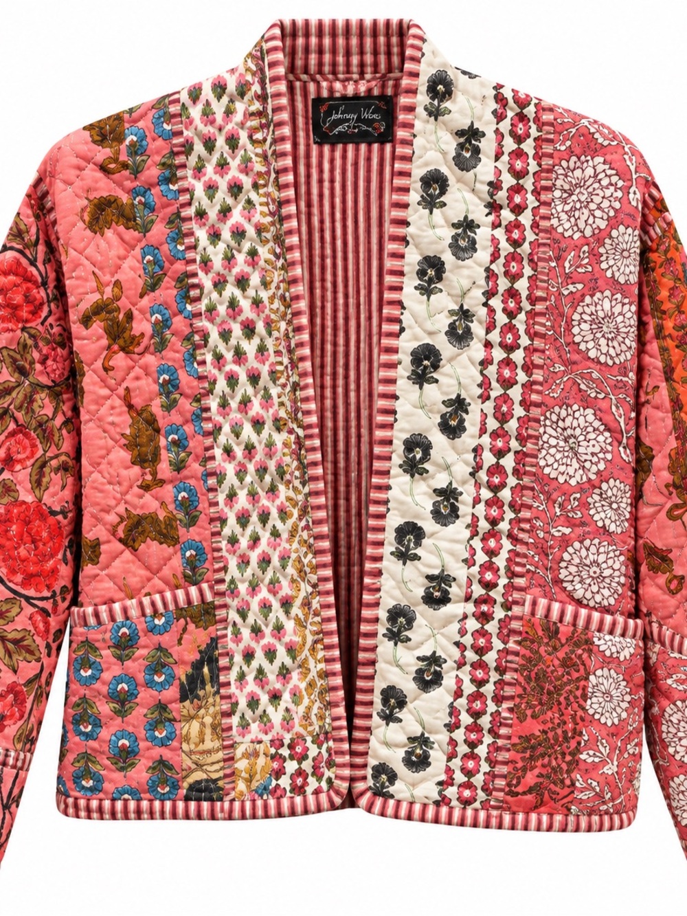 Johnny Was Pink Patchwork Quilted Jacket